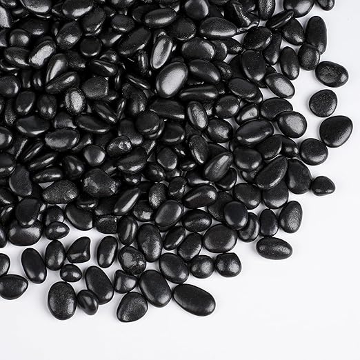 10 lbs Black Pebbles for Indoor Plants, 3/8" Small Rocks for Plants Indoor, Succulent, Bamboo, Vase, Decorative Black River Rocks Pea Gravel, Highly Polished-PurrikoPets