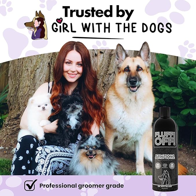 Fluff Off! by Girl With The Dogs, Natural Deshedding Dog/Cat Conditioner, 16 Oz, Made in USA 8 Wks+-PurrikoPets