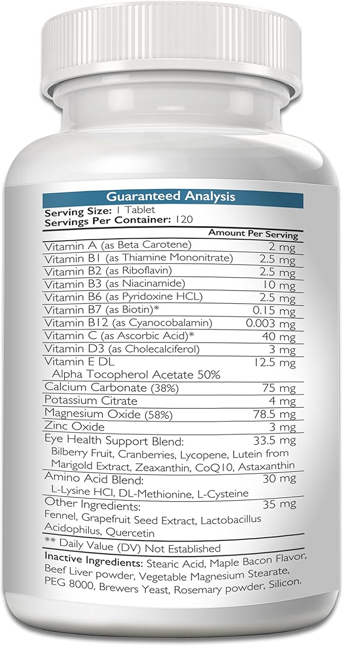 Eye Care for Dogs Daily Vision Supplement with Lutein, Zeaxanthin, Astaxanthin, CoQ10, Bilberry Antioxidants, Vitamin C, Vitamin E Support for Dog Eye Problems, 120 Chewable Tablets-PurrikoPets