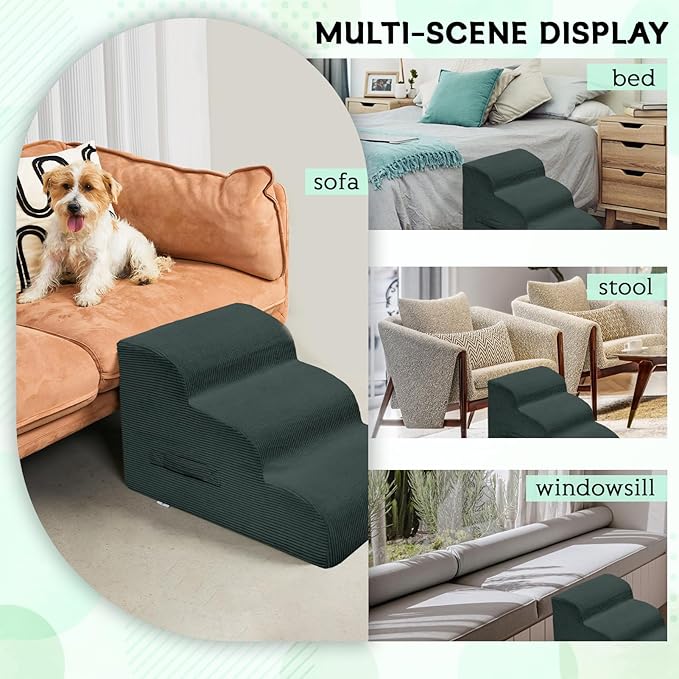 Dog Stairs Steps for High Bed, 4 Steps Pet Steps for Small Dogs Non-Slip Removable Washable Cover Ramp for Indoor Outdoor Car Couch Sofa, Dark Gray-PurrikoPets