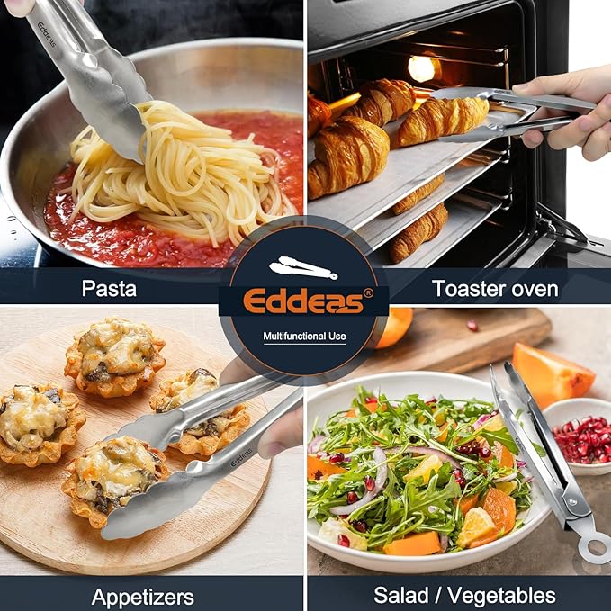 2 Pcs 7 Inch Small Tongs, Heavy Duty Stainless Steel Kitchen Tongs, For Cooking, Food, Buffet, Salad, Fruits, Bread, Dishwasher Safe-PurrikoPets