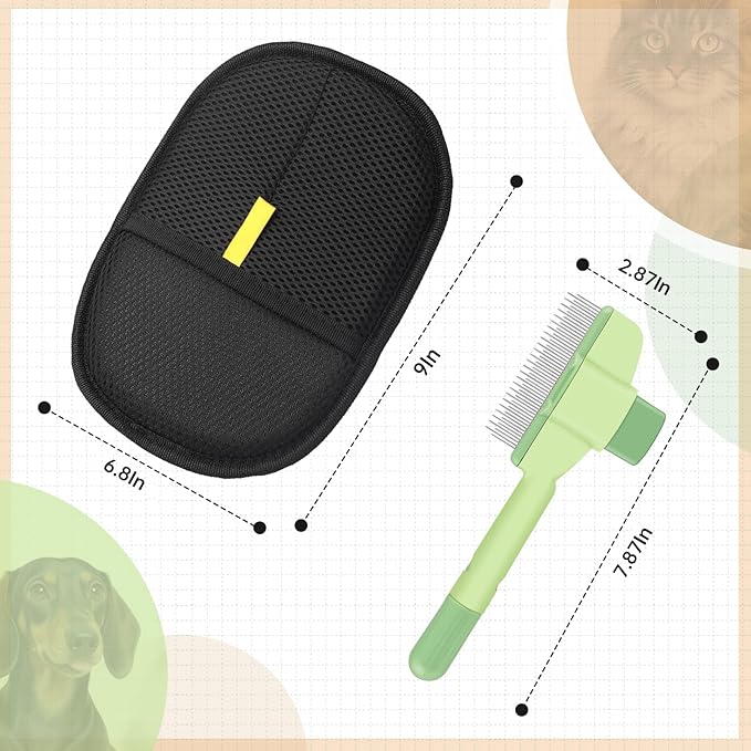 Flea Comb and Pet Hair Removal Glove for Cats & Dogs Brush for Shedding Pet Hair Removal Comb with Long & Short Stainless Steel Teeth for Deshedding & Clothing/Couch/Furniture/Carpet/Car Seat-PurrikoPets