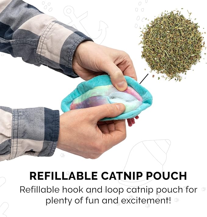 Furhaven 2-Pack Cat Toys w/ 2x Catnip Bags for Indoor Cats, Washable & Durable w/ Refillable Catnip Pocket - Plush Sea Slug Cat Toy Set - Blue/Tie Dye, Set of 2-PurrikoPets