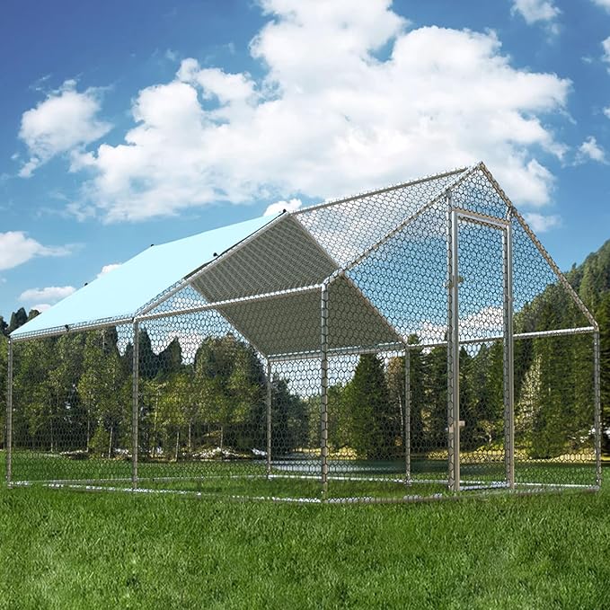 1.26'' Large Metal Chicken Coop Run Walk in, Chicken Runs for Yard with Cover, Chicken Pens Outdoor, Spire Roofed Outside Dog Kennel with Roof (9.8’Lx13.1’Wx6.4’H)-PurrikoPets