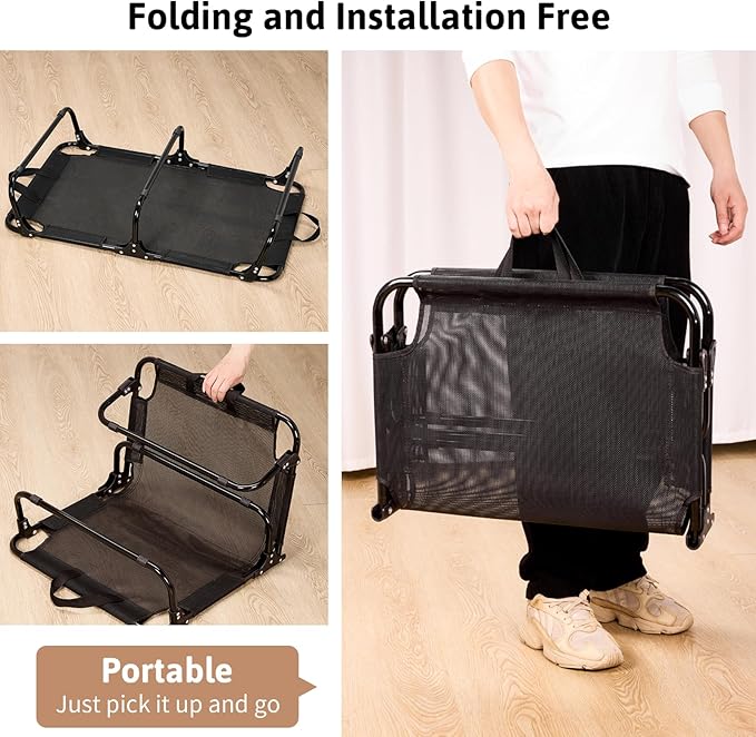 Elevated Dog Bed, Foldable Pet Bed with No Assembly, Cooling Raised Bed with Breathable Mesh, No-Slip Feet Durable Dog Cots Beds for Indoor & Outdoor Use, Black (L:43"x23"x7")-PurrikoPets