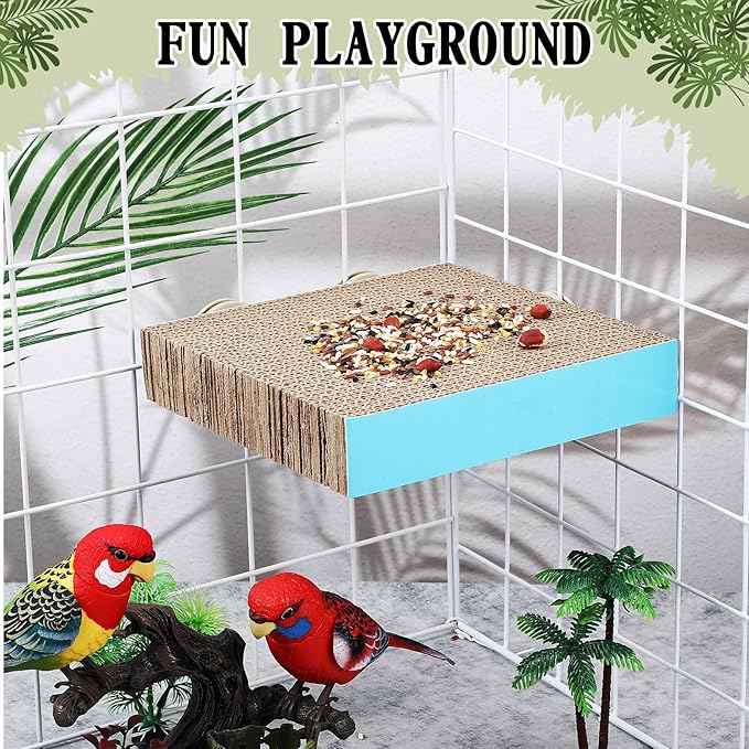 2 Pieces Bird Chew Toy Parrot Cage Perch Cardboard Platform Bird Paw Grinding Stand Parrot Cage Playground for Macaws, Small Parakeets, Conures, Budgies, Finches Conure Cockatiel (Large)-PurrikoPets