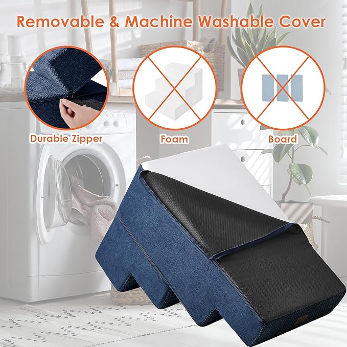 EHEYCIGA Dog Stairs for Bed 20" H, 4-Step Extra Wide Dog Steps for High Bed, Pet Steps for Small Dogs and Cats, Non-Slip Balanced Pet Ramp Indoor, Navy Blue-PurrikoPets