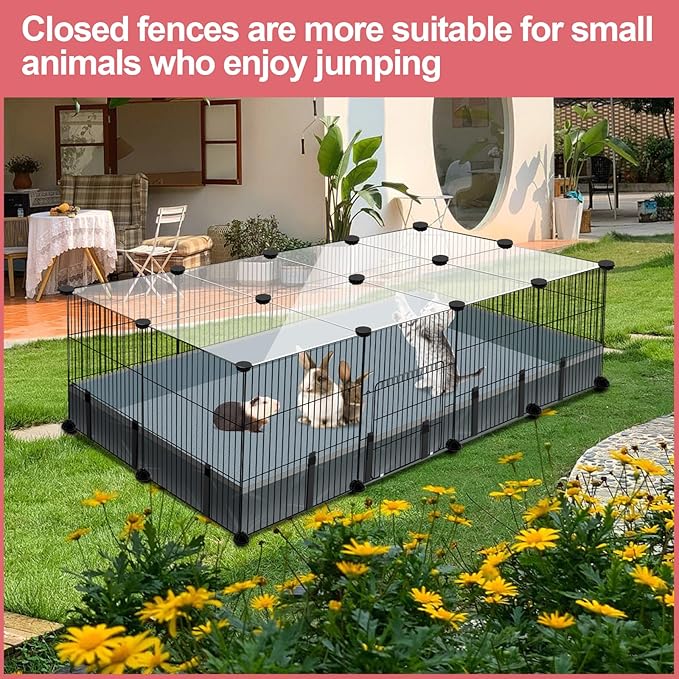 20 Panels Small Animal Playpen, 48" x 24" x 16" Pet Playpen with Waterproof Mat, C&C Cage for Guinea Pigs, Rabbit/Bunny/Baby Chicken Cage,Bunny/Puppy/Chicken Pen Indoor Outdoor Portable Metal Fence-PurrikoPets