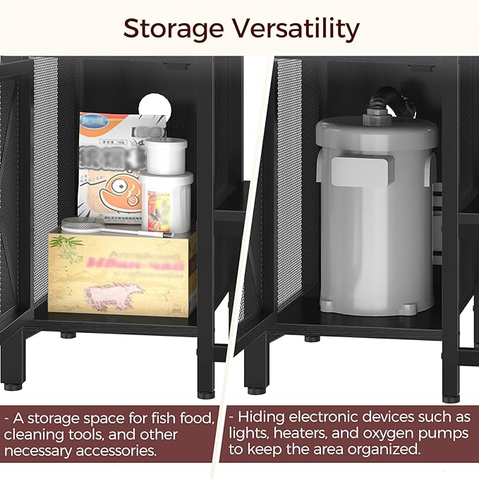 20-37 Gallon Fish Tank Stand, Aquarium Stand with Power Outlet and Storage Cabinet, Heavy Duty Tank Stand Suitable for Turtle Tank, Reptile Terrarium, for Home Office, Black FTHB40E01-PurrikoPets