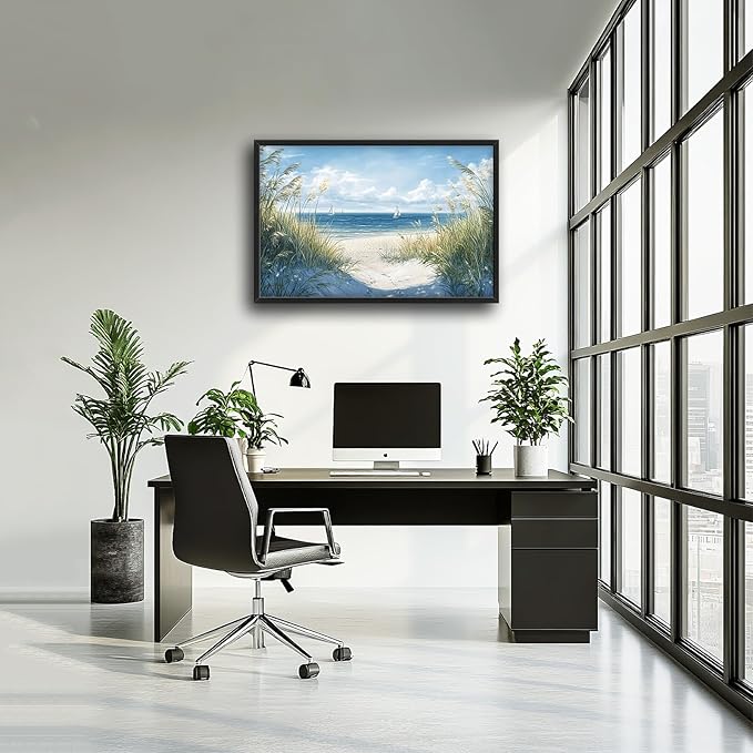 Framed Large Beach Wall Art for Living Room, Oversized Coastal Nautical Wall Decor Sailboat Canvas Seaside Pictures Modern Artwork Home Decoration for Living Room Bedroom Office 36"x24"-PurrikoPets