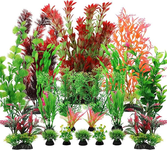 Fish Tank Accessories Aquarium Decorations Plants, 20pcs Fish Tank Decorations Plant, Fish Tank Decor, Aquarium Decor Plastic Plants, Small to Large-PurrikoPets