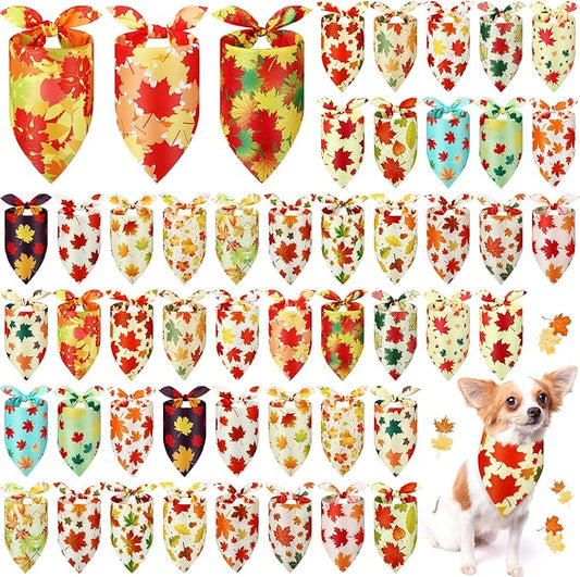 Abbylike 50 Pcs Fall Dog Bandana Bulk Maple Leaves Bandana for Dogs Triangle Kerchief Bibs Scarf for Small Medium Large Pet Autumn Thanksgiving Costume Accessories, 25 Styles (25.6 x 17.7 x 17.7 Inch)-PurrikoPets
