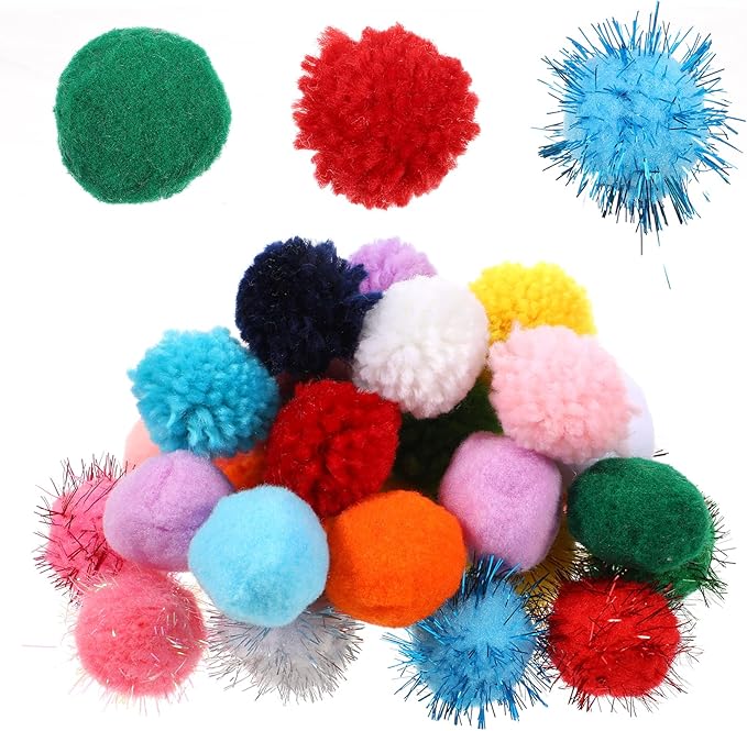 30 Pcs Cat Pom Pom Balls Assorted Color Sparkle Ball for Indoor Cats, Interactive Cats Toys Fuzzy Cat Balls Tinsel Glitter Chase Poms Poms Ball for Exercise and Entertainment-PurrikoPets