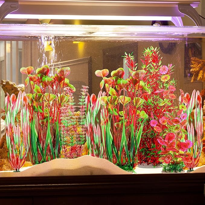 10 Pcs Large Aquarium Artificial Plants Decorations, Tall Plastic Fish Tank Plant Decorations for Household and Office Aquarium (Multicolor)-PurrikoPets