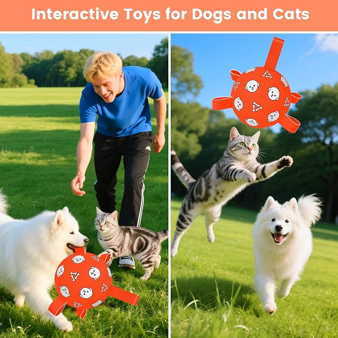 Dog Toys Soccer Ball with Straps, Durable Dog Balls, Interactive Dog Toys for Tug of War, Floating Water Puppy Toys for Indoor/Outdoor – Fun Dog Birthday Gift for Small Medium Dogs, 6 Inch-PurrikoPets