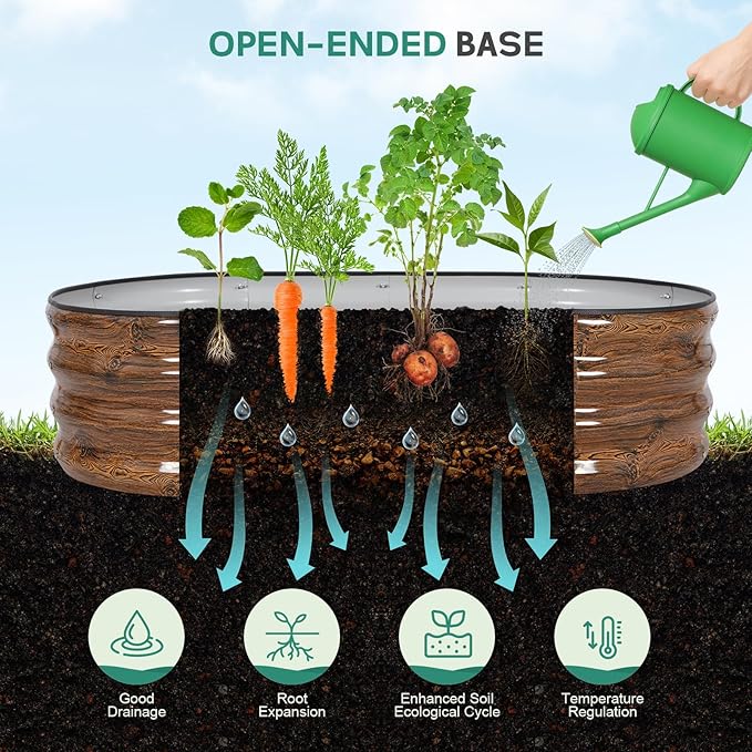Galvanized Raised Garden Bed Outdoor - 4×2×1ft Planter Raised Beds for Gardening | Oval Metal Garden Planter Box with Safety Edging and Gloves for Vegetables Fruits and Flowers - Grain-PurrikoPets