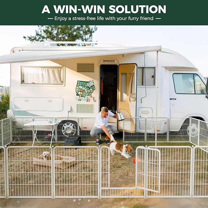 FXW Rollick Unleashed Dog Playpen for Indoor, Yard, RV Camping, 45 inch 24 Panels for Large Dogs, White│Patented-PurrikoPets