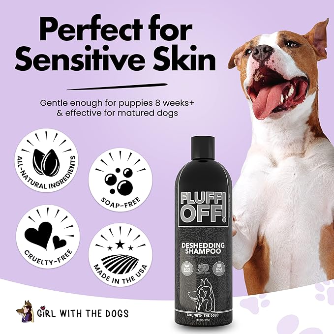 Fluff Off! by Girl With The Dogs, Natural Deshedding Dog & Cat Shampoo, 16 Oz, Made in USA, 8 Wks+-PurrikoPets