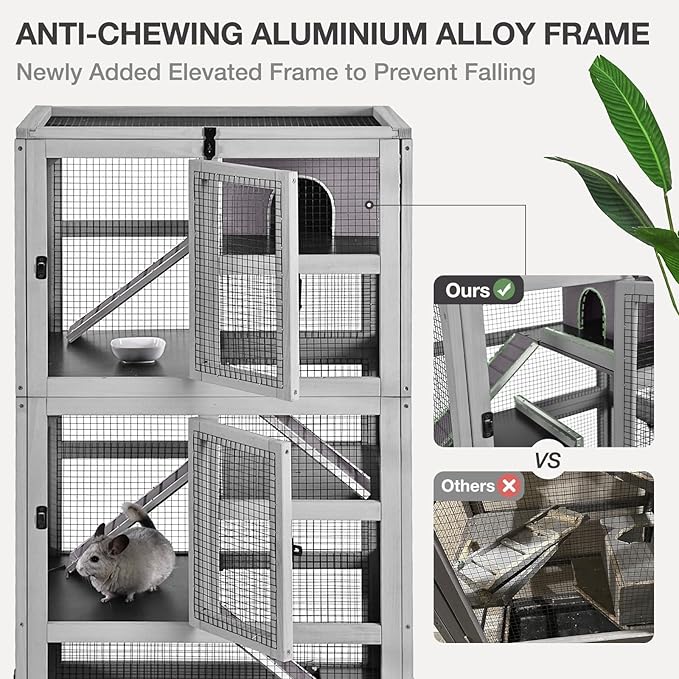 Ferret Cage Rat Cage Indoor Outdoor, Large Guinea Pig Cages with 5 Levels, Wooden Chinchilla Cage with Wheels for Hamster, Chameleon, Gerbils and Other Small Animals Anti-Chewing-PurrikoPets
