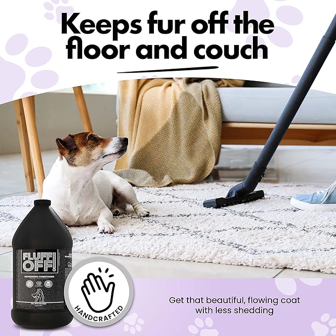 Fluff Off! by Girl With The Dogs, Natural Deshedding Dog/Cat Conditioner, 1 Gal, Made in USA 8 Wks+-PurrikoPets