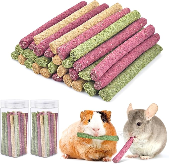 ERKOON Timothy Hay Sticks,Rabbit Chew Toys for Teeth Natural Molar Sticks Rabbits Treats for Bunnies, Chinchilla Guinea Pigs, Gerbil, Hamster (50 Pcs)-PurrikoPets