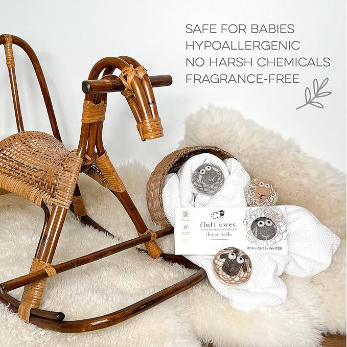 Fluff Ewes Wool Dryer Balls 3 Pack Premium New Zealand Wool Laundry Balls for Dryer, No Static Dryer Balls Laundry Reusable Cute - XL Wool Dryer Balls Cute, Baby Dryer Balls for Dryers - Lights-PurrikoPets