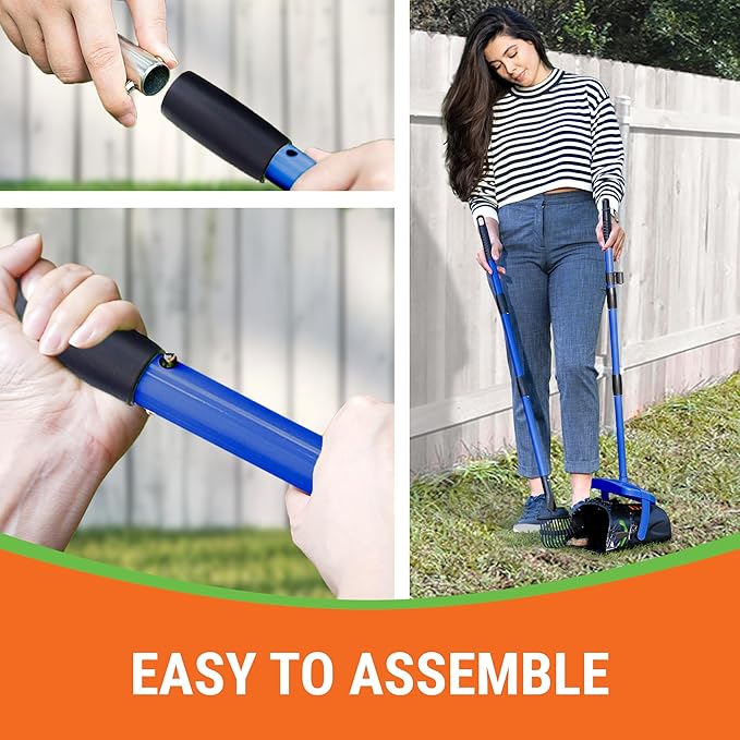 Dog Pooper Scooper with Bag Attachment, 40" Long Handle Pooper Scooper for Large Dogs, Dog Poop Scoop for Yard, Large Capacity Swivel Bin and Rake, Lavender Scented Bags (Blue)-PurrikoPets