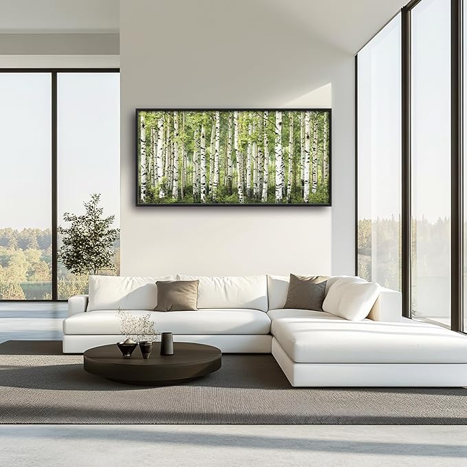 Extra Large Birch Tree Framed Wall Art for Living Room,Oversized Green Aspen Trees Forest Pictures Wall Decor,Canvas Print Painting Modern Artwork Bedroom Office Bathroom 60L" x 30W"-PurrikoPets