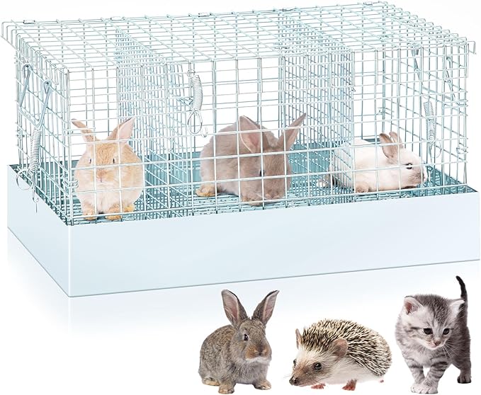 Folding Rabbit Cage, 18 x 12 x 10 in Portable Bunny Carrier with Tray and Handles for Transport, Travel or Temporary Housing, Indoor Outdoor Pet Habitat Animal Enclosure-PurrikoPets