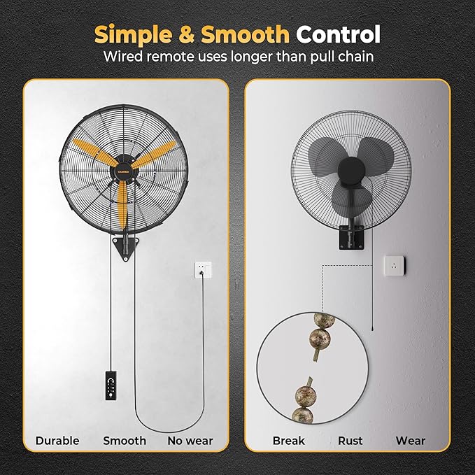 24 Inch Oscillating Misting Wall Mount Fan, Extra Long 3.9ft Wired Remote and 9.8ft Power Cord, IP44 Industrial Commercial Wall Mounted Fan for Greenhouse, Garage, Workshop, Covered Patio-PurrikoPets