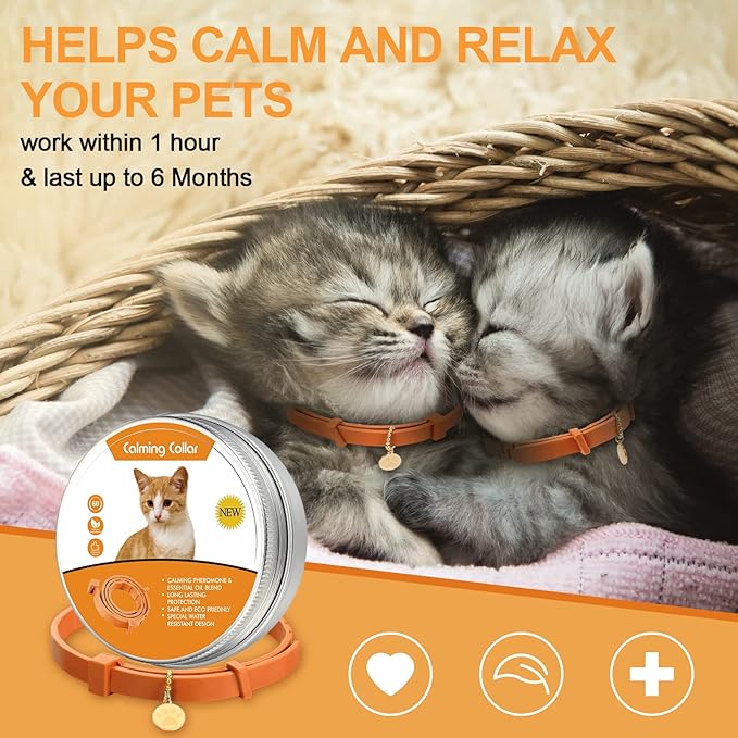 4 Pcs Cat Calming Collar Adjustable Lavender Scent Relaxing Cat Collar with 2 Pendant for Puppies Reduce Stress Aggression Anxious, up to 15 Inches(Orange)-PurrikoPets