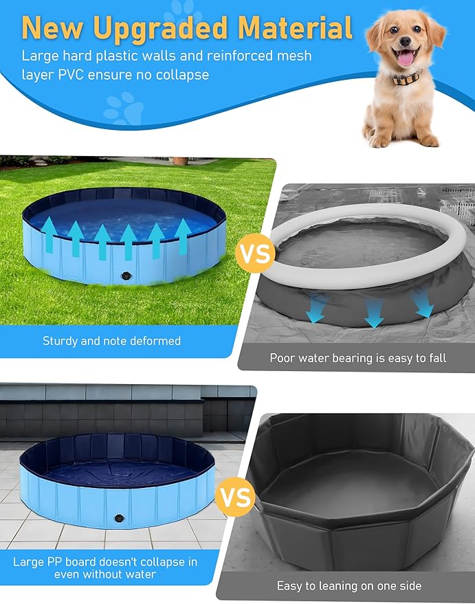 Foldable Dog Pool, Lexda Hard Plastic Shell Pet Swimming Pools for Large Dogs, Collapsible Plastic Pet Pool, Portable Bathing Tub for Dogs (79x12inch)-PurrikoPets
