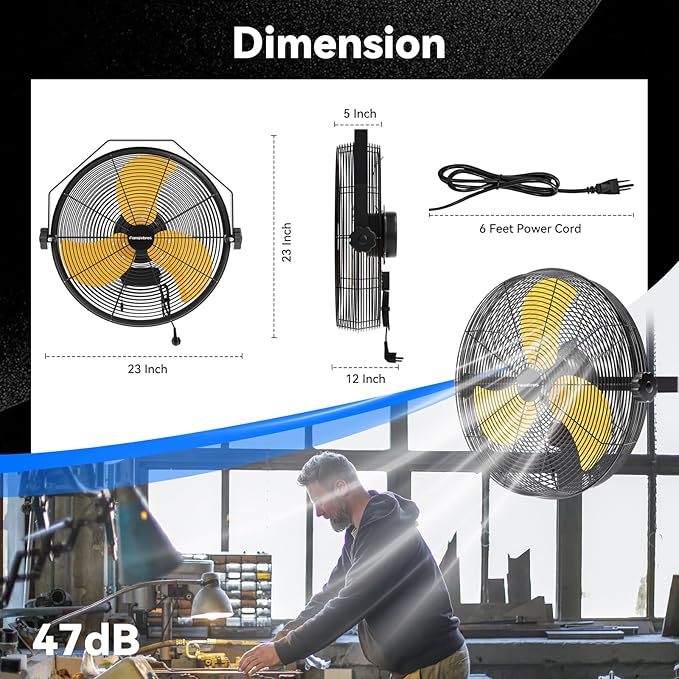 4580 CFM 18 inch High Velocity Wall Mounted Fan, 3-Speed Metal Fan with Sealed Motor, 360 Degree Tliting Heavy Duty Wall Fan for Patio, Barn, Garage, and Gazebo - UL listed-PurrikoPets