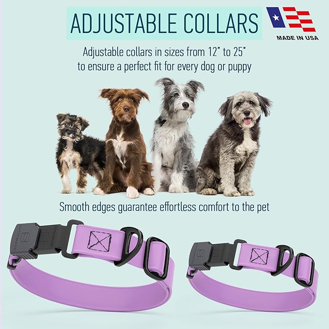 Dogline Biothane Waterproof Dog Collar with Herm Sprenger Black Stainless Steel Quick Release Buckle – Heavy Duty Tactical Durable Collar for Dogs – Comfortable, Safe Pet Collar W3/4" L12-19 Amethyst-PurrikoPets