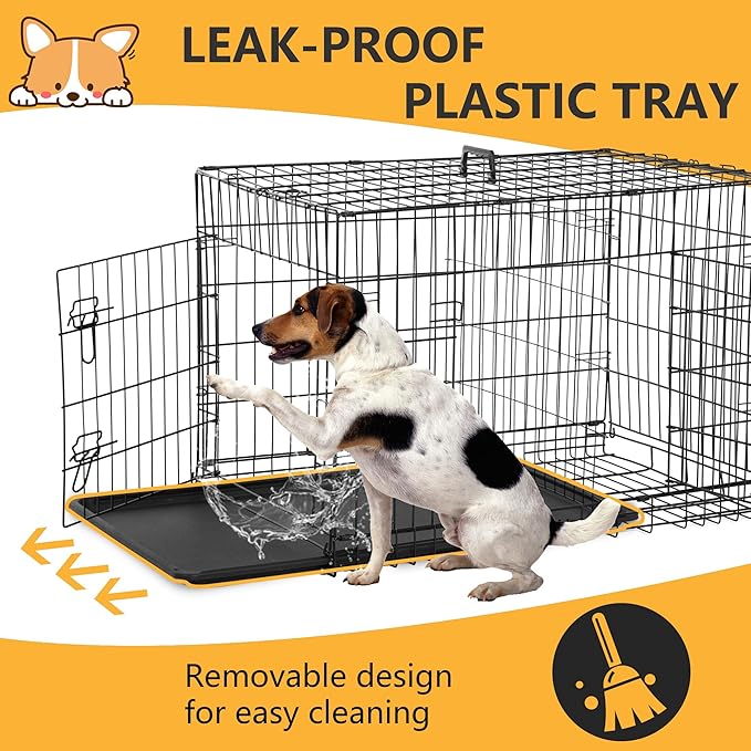 FDW Dog Crate Dog Kennel Cage with Double Door,36 inch Folding Metal Wire Dog Cage with Removable Tray&Divider Panel,Pet Crate for Medium Dogs,Black-PurrikoPets