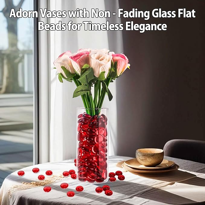 1LB Red Glass Marbles, Transparent and Smooth Flat Glass Beads for Vases, Mosaic Gem Pebbles for Aquarium Decor, Floral Arrangements, Mancala Stones, Vase Filler and Crafts (Approx. 80-100 PCS)-PurrikoPets