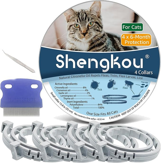 Flea and Tick Collar for Cats. Offers 4 * 6 Months of Protection. Made from Quality Essential Oils. Waterproof and Natural. Protects Kittens. Free Flea Comb and Tick Tweezers. (4 Pack - 13.8 inches)-PurrikoPets