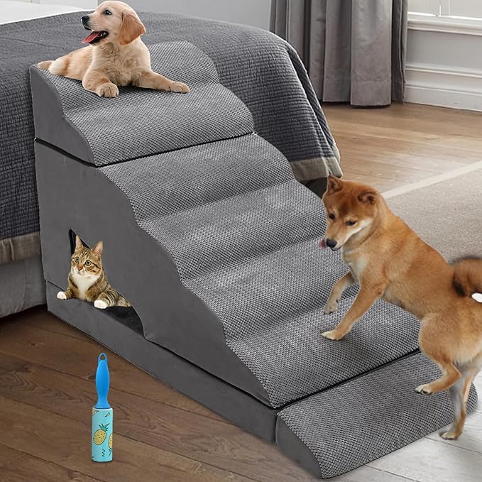 Dog Stairs & Steps for High Beds 30-36 inches High Tall, LitaiL Pet Stairs/Steps for High Beds 34 inch High for Small Large Dogs, Non-Slip 7 Steps Dog Ramps for Old Dogs/Cats-PurrikoPets