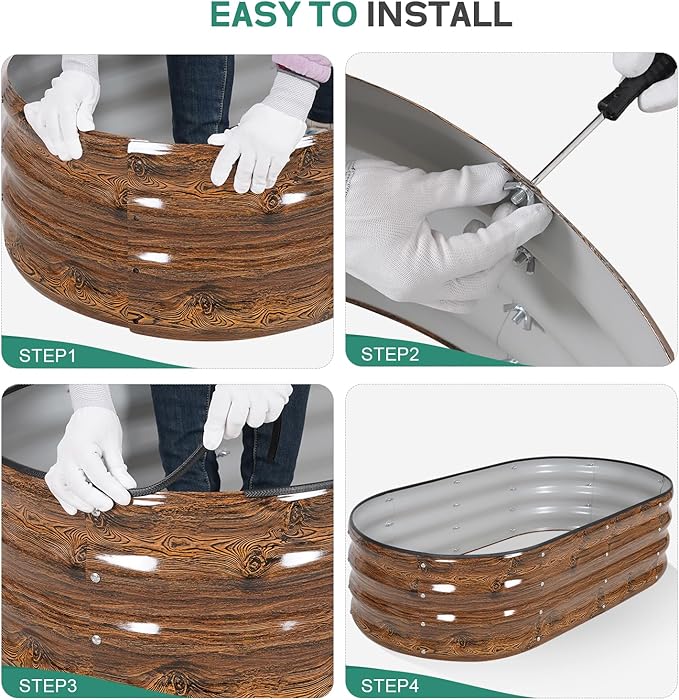 Galvanized Raised Garden Bed Outdoor - 4×2×1ft Planter Raised Beds for Gardening | Oval Metal Garden Planter Box with Safety Edging and Gloves for Vegetables Fruits and Flowers - Grain-PurrikoPets