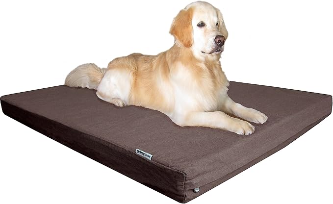 Dogbed4less Luxury XXL Orthopedic Memory Foam Dog Bed for Extra Large Dogs with Durable Waterproof Internal Case, Removable Washable Denim Cover and Bonus Pet Bed Spare Cover, 55X37X4 Inches, Brown-PurrikoPets