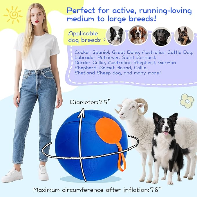 25" Herding Ball for Dogs – Durable Horse Ball Style Dog Toy with Cover – Dog Herding Toy for Outdoor Play, Training & Exercise – Great for Australian Shepherds & Large Breeds-PurrikoPets