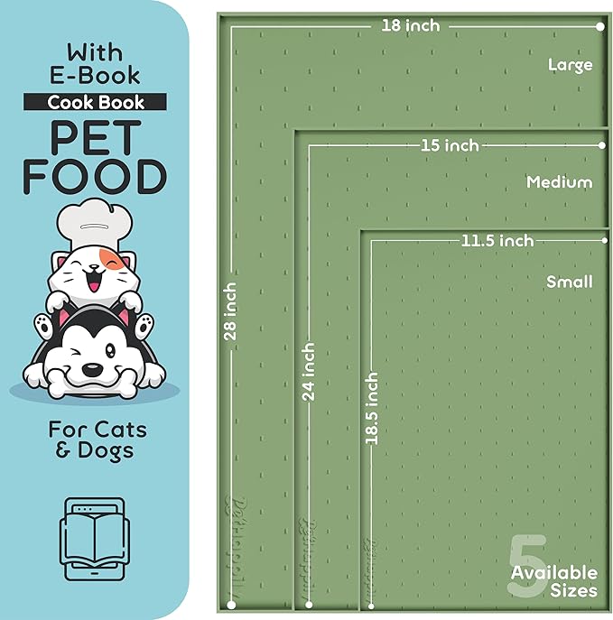 Dog Food Mat - 28x18 Raised Edges Dogs Mat for Food and Water Prevent Spill, Waterproof Cat Food Mats Protect Floors, Easy Clean Dog Bowl Mats for Food and Water, Silicone Pet Feeding Placemats Green-PurrikoPets
