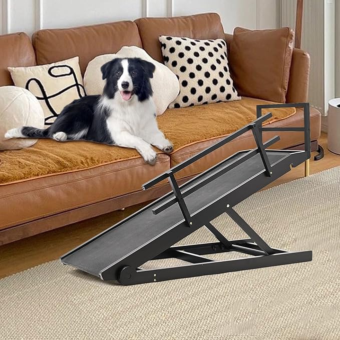 Dog Ramp for Bed, Adjustable Pet Ramps for Dog to Get on Bed, Non-Slip Rubber Surface - Folding Wooden Dog Ramp for Small/Large/Old Dogs, Adjustable up to 23.5 inch High Beds, Safety Railings-PurrikoPets