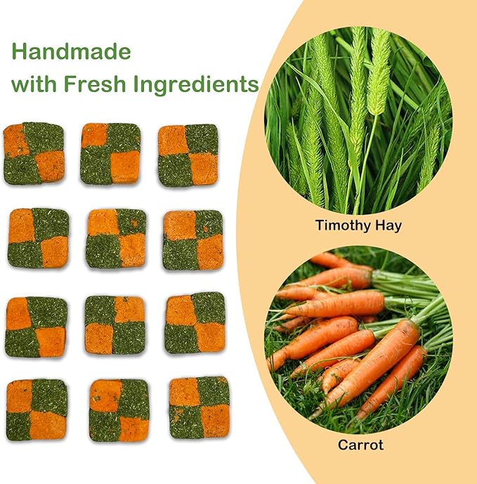 Fhiny 24 PCS Rabbit Chew Toys, Natural Timothy Hay Carrot Biscuit Handmade Bunny Molar Toys for Teeth Small Animal Snacks for Rabbits Guinea Pigs Chinchillas Hamsters Gerbils-PurrikoPets