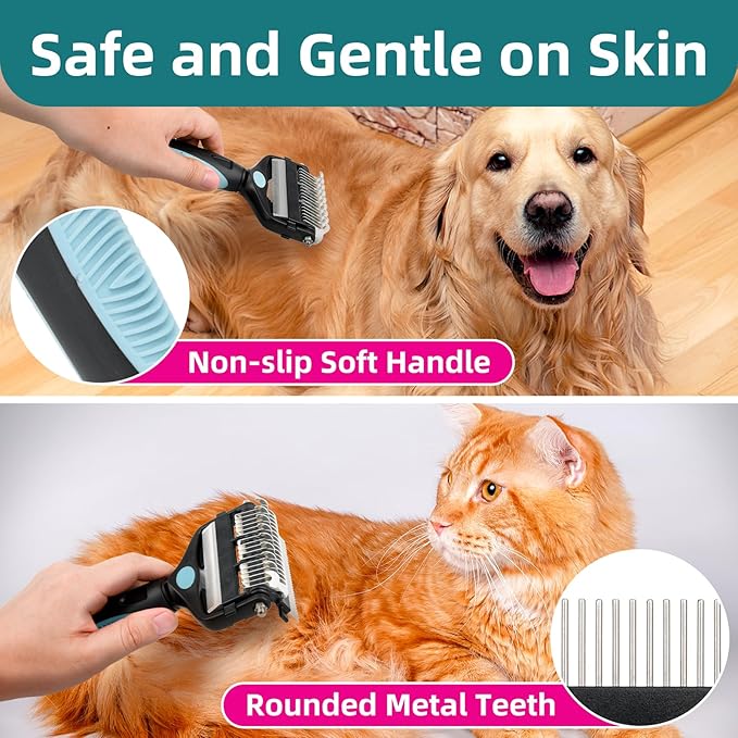 3-IN-1 Pet Grooming Tool - Undercoat Rake, Dematting Comb & Deshedding Brush for Cats & Dogs - Removes Mats, Tangles & Loose Fur, Reduces Shedding & Prevents Hair Mess (Blue)-PurrikoPets