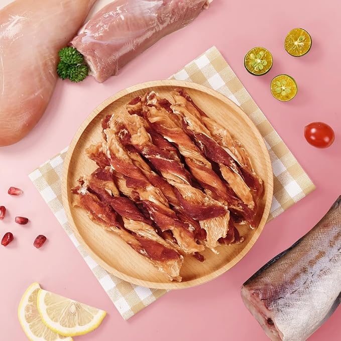 Dog Jerky Treats Triple Flavor Chicken Duck Wrapped Cod Twisted Sticks 5'', Rawhide Free Grain Free Dog Training Snacks Chews for Small Medium Large Dogs, 10.6 oz-PurrikoPets