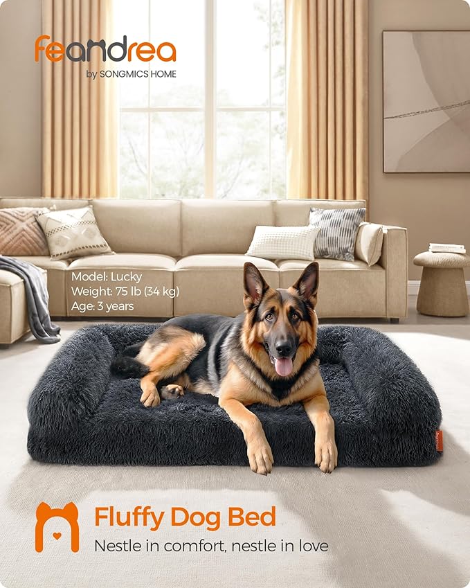 Feandrea Dog Bed, Orthopaedic Dog Sofa Bed for Large Dogs, Waterproof Ped Bed with Removable Washable Cover, 48 x 33.5 x 9.5 Inches, Dark Gray UPGW234G02-PurrikoPets