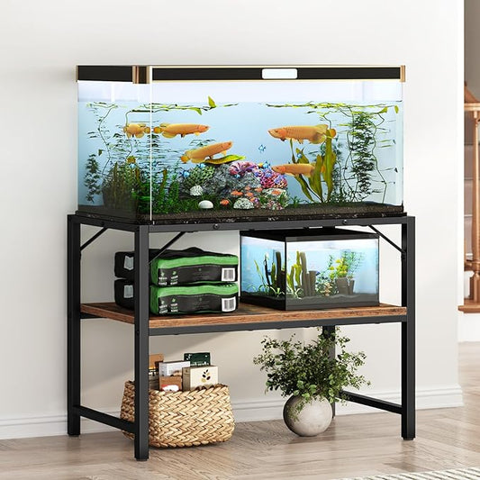 40-50 Gallon Fish Tank Stand, Aquarium Stand with 2-Tier Storage Shelves, Heavy Duty Breeder Turtle Terrarium Stand Rack for Home Office, 36.2" L x 18.9" W x 24.4" H, Rustic Brown FTHR4001-PurrikoPets