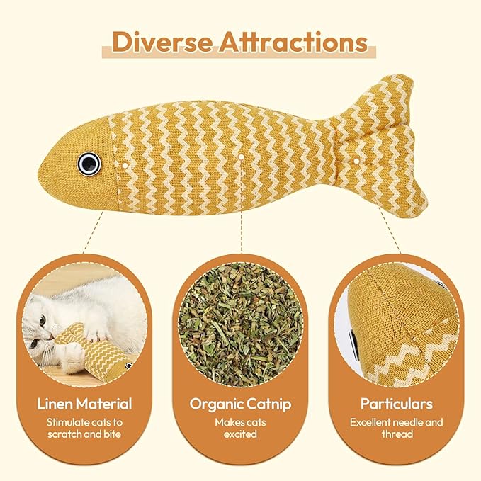 2 Pcs Catnip Toys Fish, Self Play, Cat Toys for Indoor Cats and Kitten, Catnip Cat Toy, Interactive Kitten Exercise Kicker Toys for Indoor Cats 7.8 Inches for All Breeds-PurrikoPets