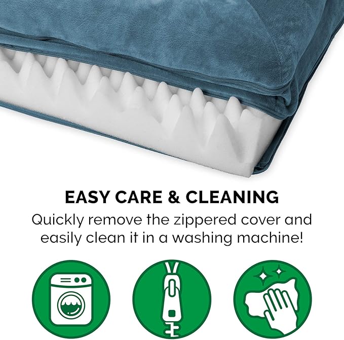 Furhaven Orthopedic Dog Bed for Large/Medium Dogs w/ Removable Bolsters & Washable Cover, For Dogs Up to 55 lbs - Faux Fur & Velvet Sofa - Harbor Blue, Large-PurrikoPets